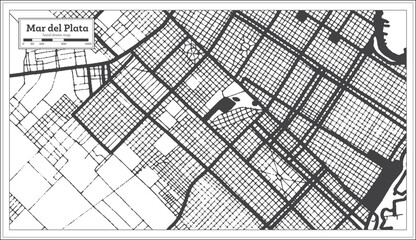 Mar del Plata Argentina City Map in Black and White Color in Retro Style Isolated on White.