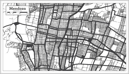 Mendoza Argentina City Map in Black and White Color in Retro Style Isolated on White.