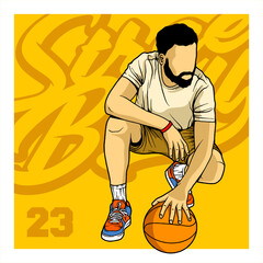 Fototapeta premium Basketball player vector illustration colored in line art isolated