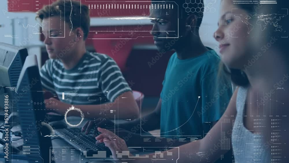 Poster animation of data processing over diverse students using computers
