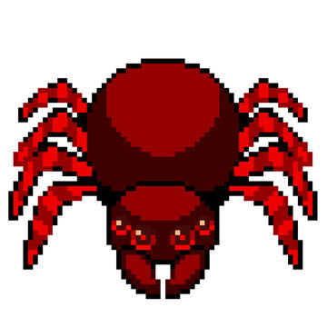 An 8-bit retro-styled pixel-art illustration of a red-haired tarantula.