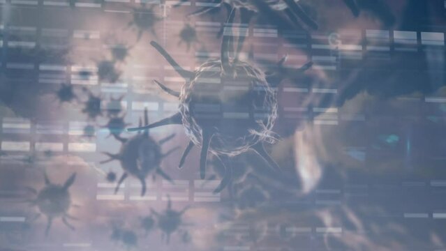 Animation of moving columns over virus cells - Powered by Adobe