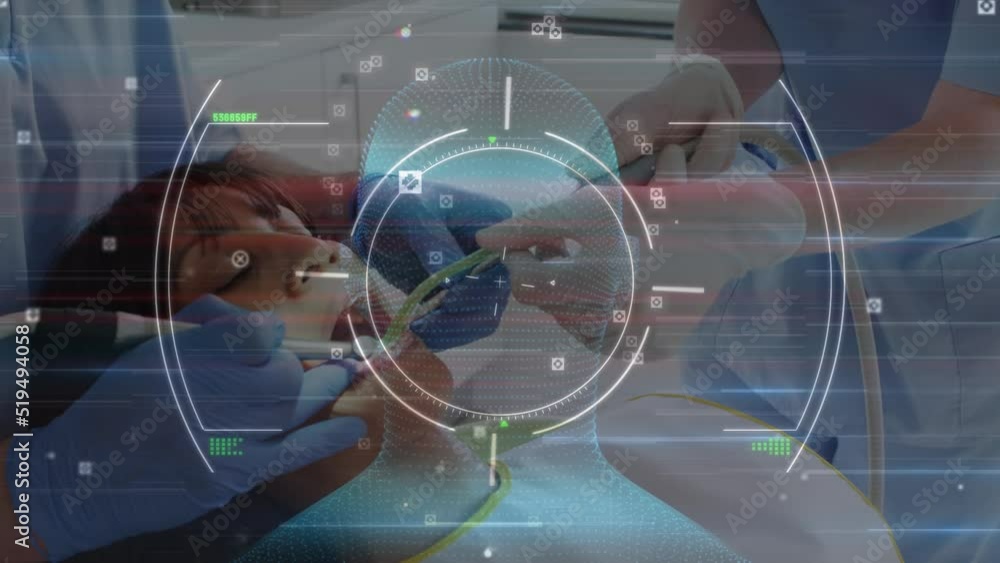 Poster animation of scope scanning and data processing over diverse dentists and patient