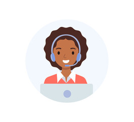 African American girl wearing in headphones, the concept of a call center and online customer support.