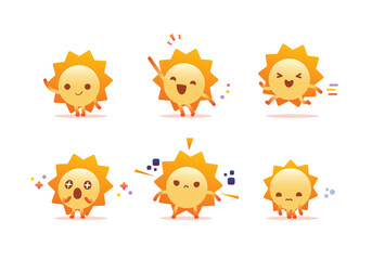 set of sun cute character mascot minimal collection