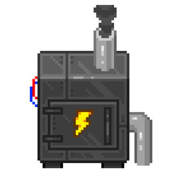 An 8-bit retro-styled pixel-art illustration of an energy generator.