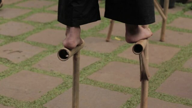 Egrang, Traditional Game Indonesia Pair of Bamboo Balance