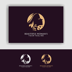 Linear simple logo female face smelling tulip at hand drawn circle frame for beauty spa salon vector illustration. Woman with flower at rounded border feminine cosmetic cosmetology skin care wellness
