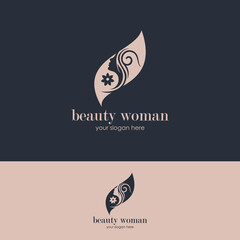 Linear simple logo female face smelling tulip at hand drawn circle frame for beauty spa salon vector illustration. Woman with flower at rounded border feminine cosmetic cosmetology skin care wellness
