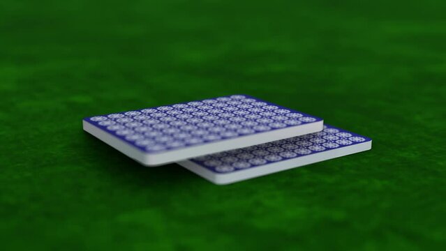 cards shuffling animation on the green table as gaming casino.