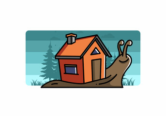 Walking snail and house illustration design