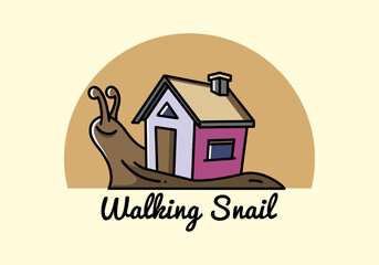 Walking snail and house illustration design
