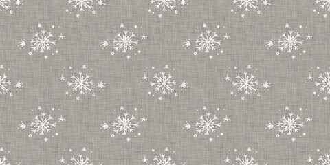 Seamless christmas snowflake woven linen border. Two tone seasonal grey farmhouse frost edging. Holiday textile for french Xmas snow washi tape. - obrazy, fototapety, plakaty