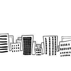 Freehand line drawing of buildings and buildings