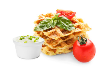 Bowl of tasty sour cream on white background