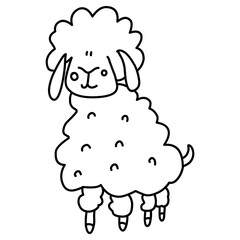 Sheep Illustration. Hand-drawn doodles illustration.
Line art. Cute, Funny. Cartoon Sheep