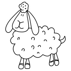Sheep Illustration. Hand-drawn doodles illustration.
Line art. Cute, Funny. Cartoon Sheep