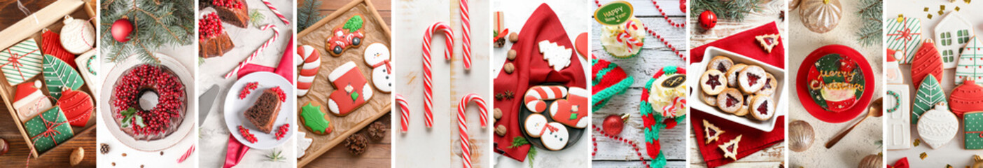 Set of traditional Christmas desserts, top view