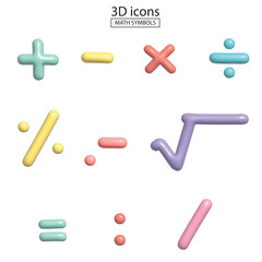 math symbols 3D icons,pastel color