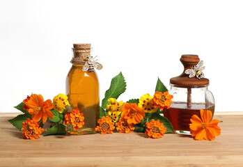 Fresh Local Honey With Wildflowers on White Background