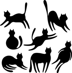 Funny and cute cats. Cartoon doodle vector collection. Illustration of character black cat. Stylish kitten set.