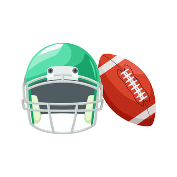 Helmet and ball for American football on a white background.
