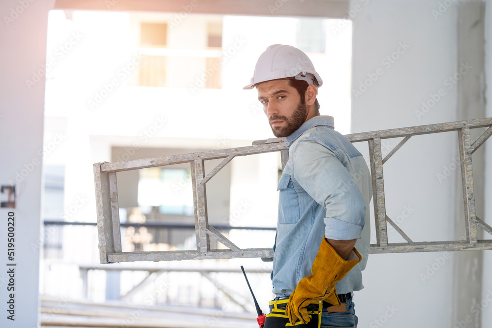 Poster maintenance technicians install wiring in the home,electrician working working on building site,repa