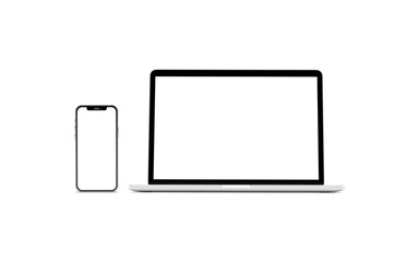 Multi devices mockup set technology and electronics. Isolated realistic blank laptop, smart phone device screen mockup 