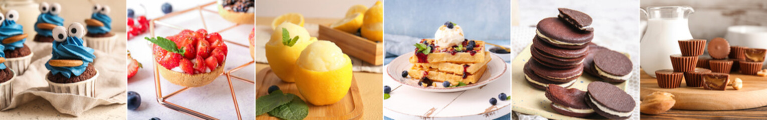 Collection of traditional desserts on table