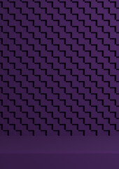 Dark purple, violet 3d Illustration simple minimal product display background side view on checkered crisscross pattern background for cosmetic product photography