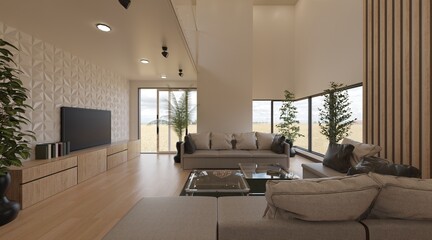 Living room interior concept 3d illustration