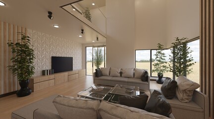 Living room interior concept 3d illustration