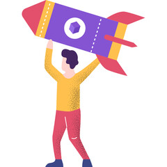 Man holding rocket vector icon isolated on white