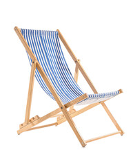 Wooden deck chair on white background