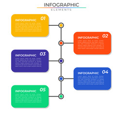 Five steps annual infographic elements concept design vector with icons. Workflow network project template for presentation and report.