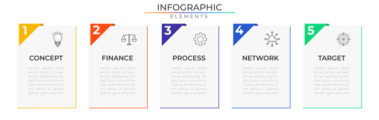 Workflow infographic elements concept design vector with icons. Business network project template for presentation and report.