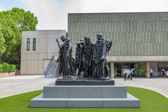 TOKYO, JAPAN - JUL 21, 2022: Burghers of Calais by Auguste Rodin at the  National Museum of Western Art in Tokyo, Japan.