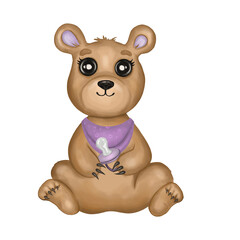 Cute little bear. Hand drawn watercolor pretty baby bear isolated on white background. Design for a nursery room, frame art, baby fabric, baby shower, greeting cards, invitations.