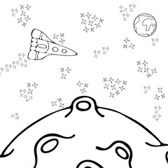 Fantasy Space Coloring Page Illustration. Space Coloring Book. Sketch Vector Design illustration. Sky Background. Science Technology. © Irinka Dimkovna