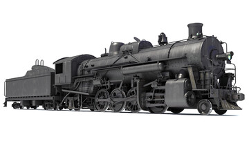 Steam locomotive with Coal Tender 3d rendering