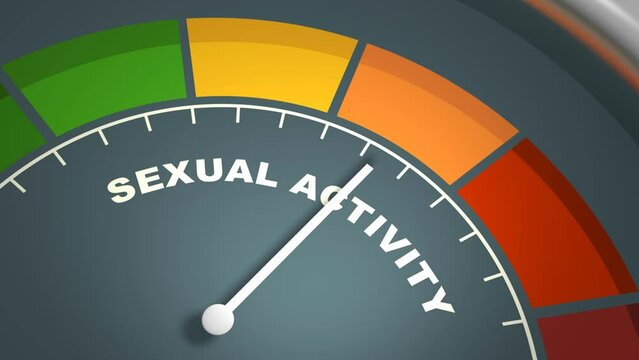 Sexual activity meter scale with arrow. The libido level measuring device icon. Sign tachometer, speedometer or indicator. Infographic gauge element. 3D render
