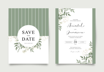 Elegant double sided wedding invitation set in floral watercolor