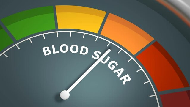 Abstract blood sugar level indicator with color scale and arrow. 3D render