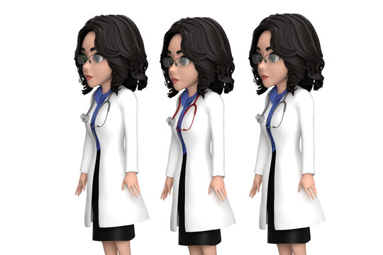 3d illustration. Three female doctors on a white background. 