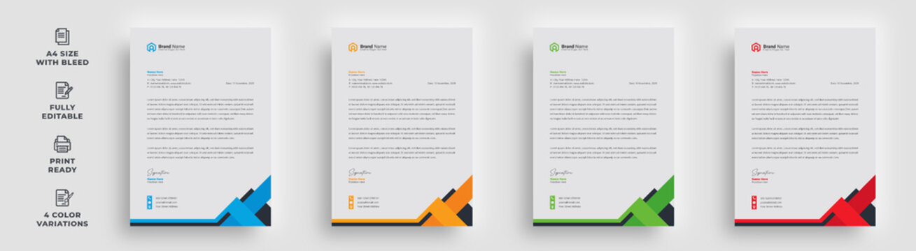 letterhead modern corporate minimal abstract clean simple creative layout shape 4 color package unique attractive a4 size flyer poster magazine business company newsletter vector template design 