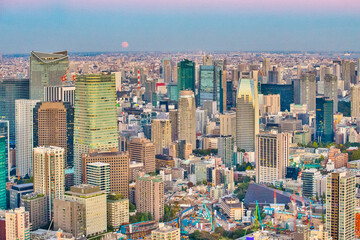 Asian Traveling Destinations. Twilight View of Picturesque Tokyo Skyline During Blue Hour in Japan.