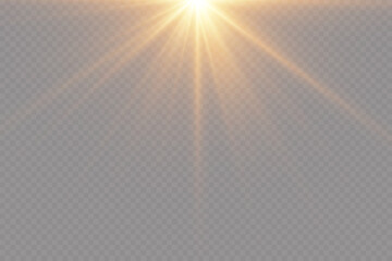 Fototapeta premium Light effect. Golden bright star, yellow sun. Starlight.