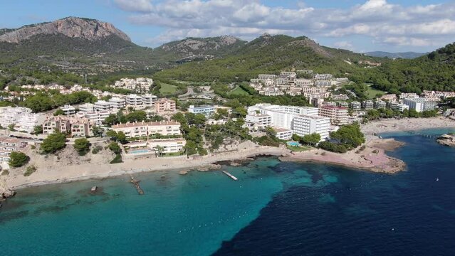 Santa Ponsa beautiful panoramic view of the seacoast of Majorca with an amazing turquoise sea,. Concept of summer, travel, relax, hotel, holiday and enjoy
