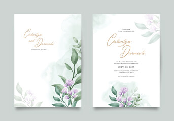 Fototapeta na wymiar Watercolor floral wedding invitation template