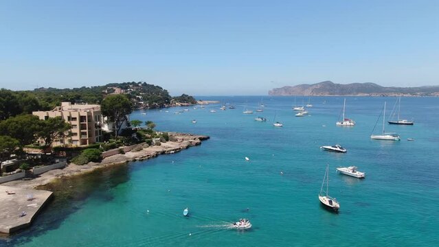 Santa Ponsa beautiful panoramic view of the seacoast of Majorca with an amazing turquoise sea,. Concept of summer, travel, relax, hotel, holiday and enjoy